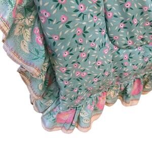 Vintage Wamsutta Pink Blue Green Floral Ruffle Queen Comforter